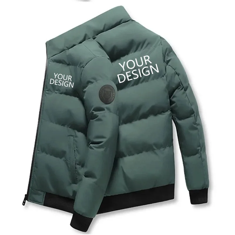 Customized logo winter zipper long-sleeved thick cotton coat for men, trendy brand, casual and versatile, comfortable outerwear