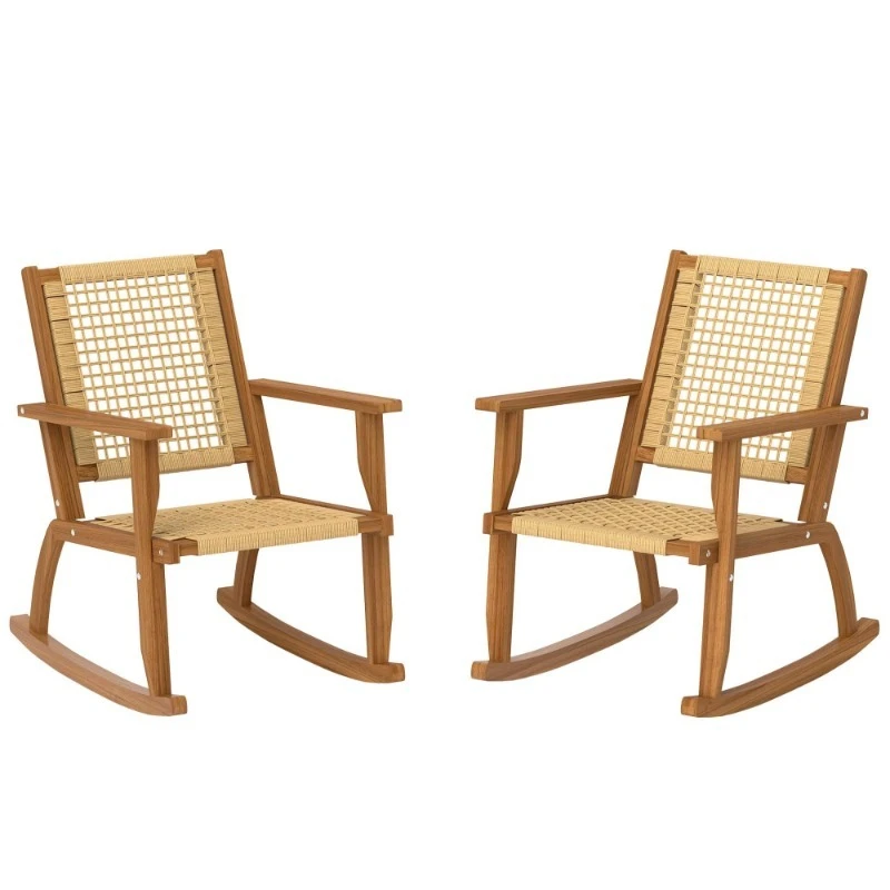 Acacia Garden Rocking Chair Set Wicker Backrest Seat Garden