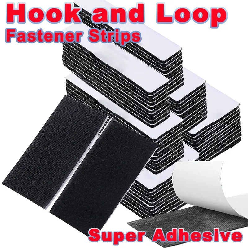 

5Pairs Self Adhesive Square Hook and Loop Strips Double Sided Mounting Tape Strong Sticky Back Fasteners Tape for Home 16-50mm