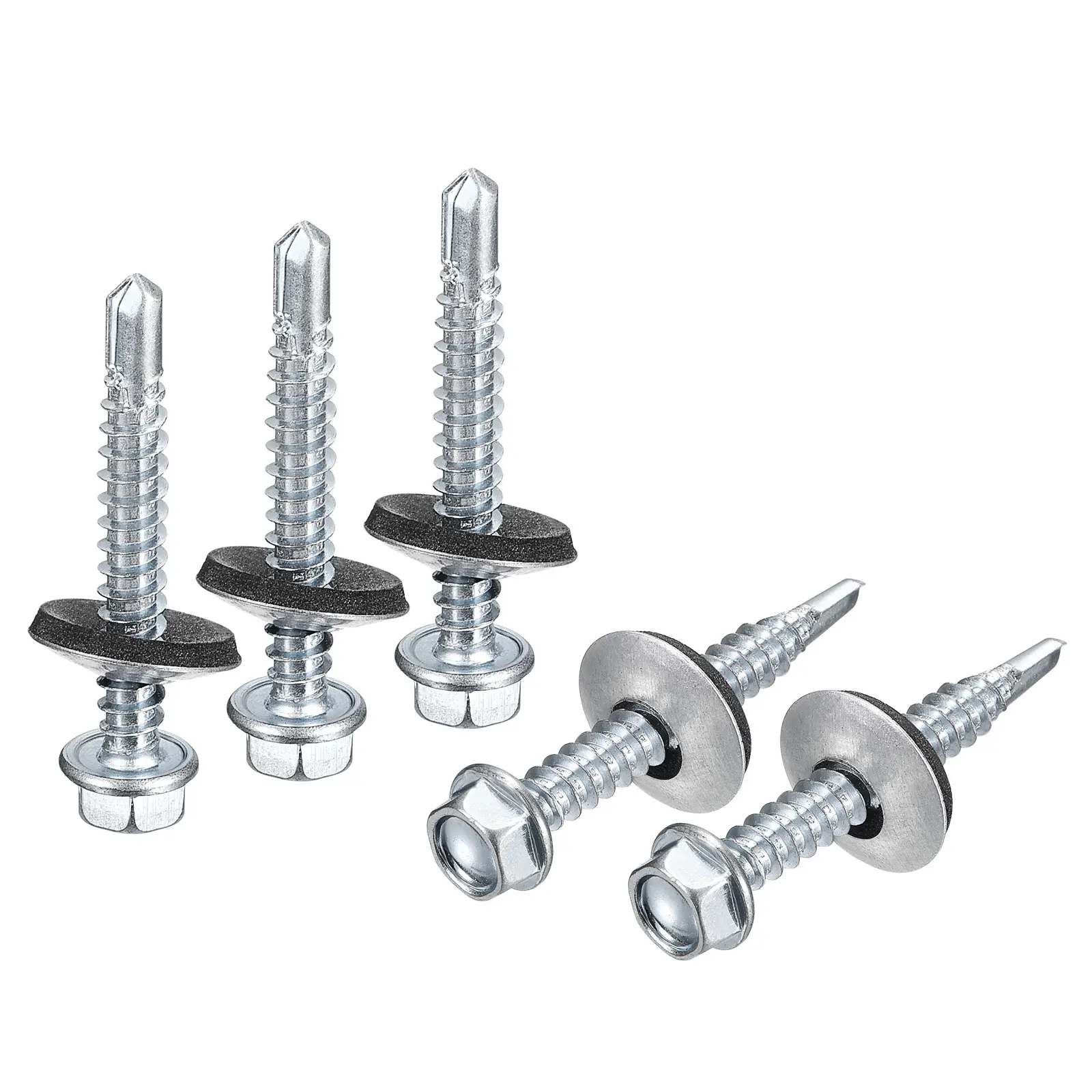Uxcell 150pcs #12#14 Self Drilling Screws with Rubber Washer Zinc Plated Hex Head Self Tapping Screws with EPDM Washer for Metal