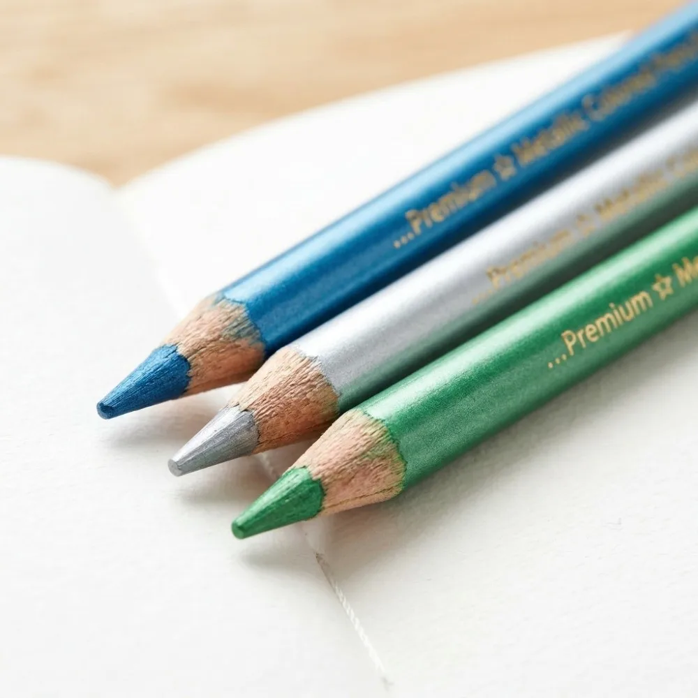 12PCS Stationery Set 12 Colors Colored Pencils Durable wood Metallic Metallic Pencils 6.9inch Fluorescent Neon Pencils Coloring