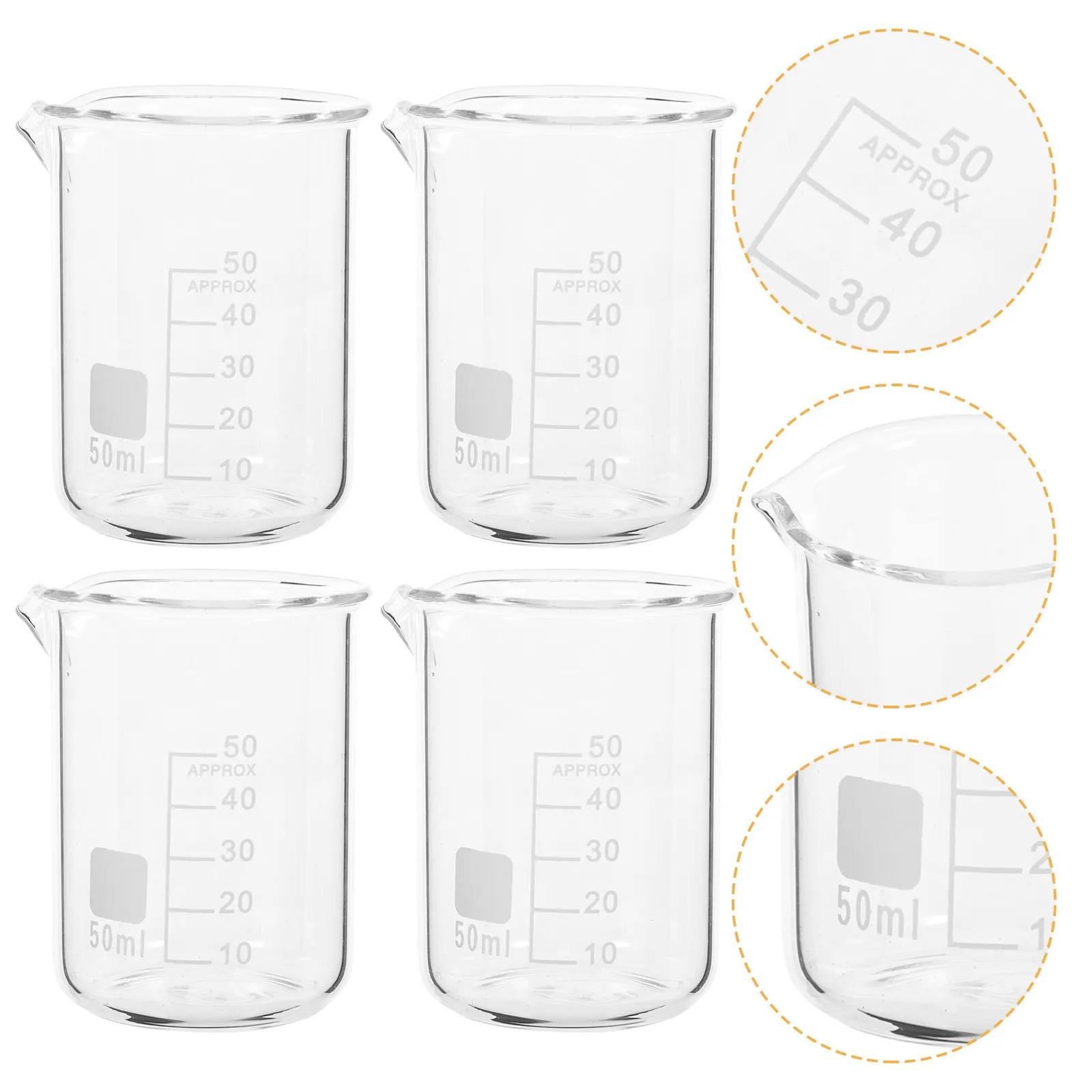 

6Pcs High Temperature Resistant Glass Measuring Beakers Set Stable Placement Smooth Pouring Chemistry Lab Liquid Measurement