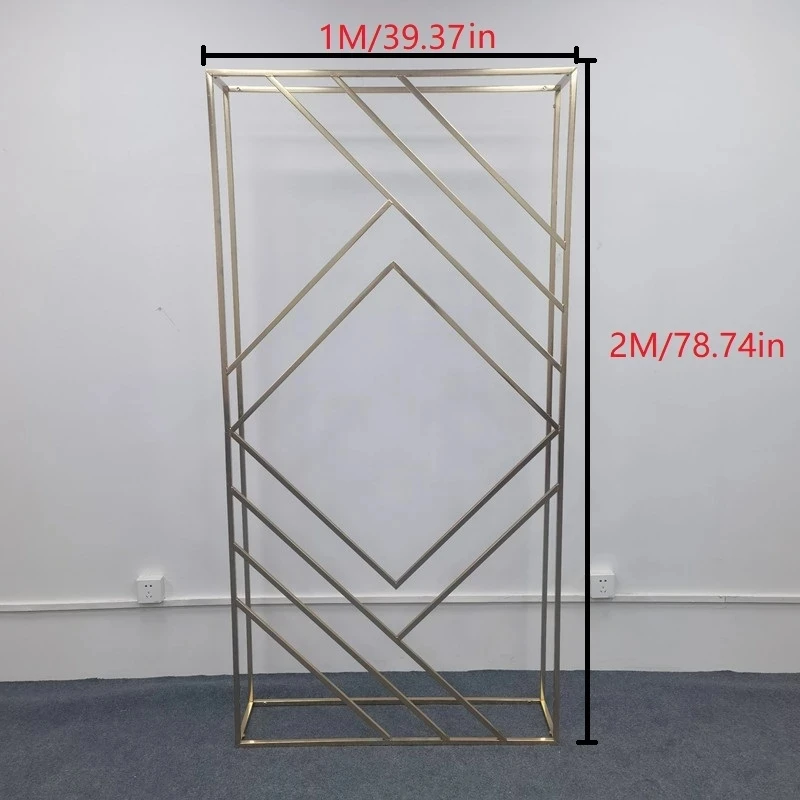 2M Gold-Plated Iron Square Screen Shelf Wedding Arch Geometric Frame Flower Stand Party Supplies Banquet Backdrop Display Props