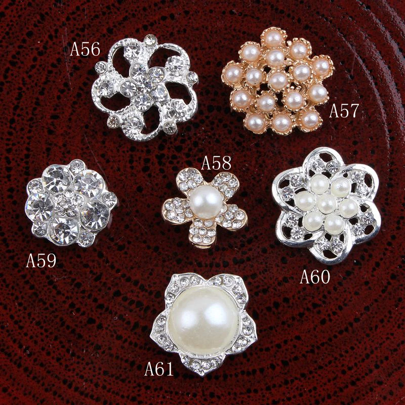 120PCS Vintage Handmade Metal Decorative Buttons+Crystal Pearls Craft Supplies Flatback Rhinestone Buttons for Hair Accessories