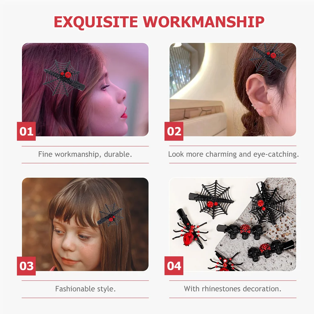

6 Pcs Halloween Costume Accessories Skull Hair Barrettes Spider Enchanting Web Clips Themed
