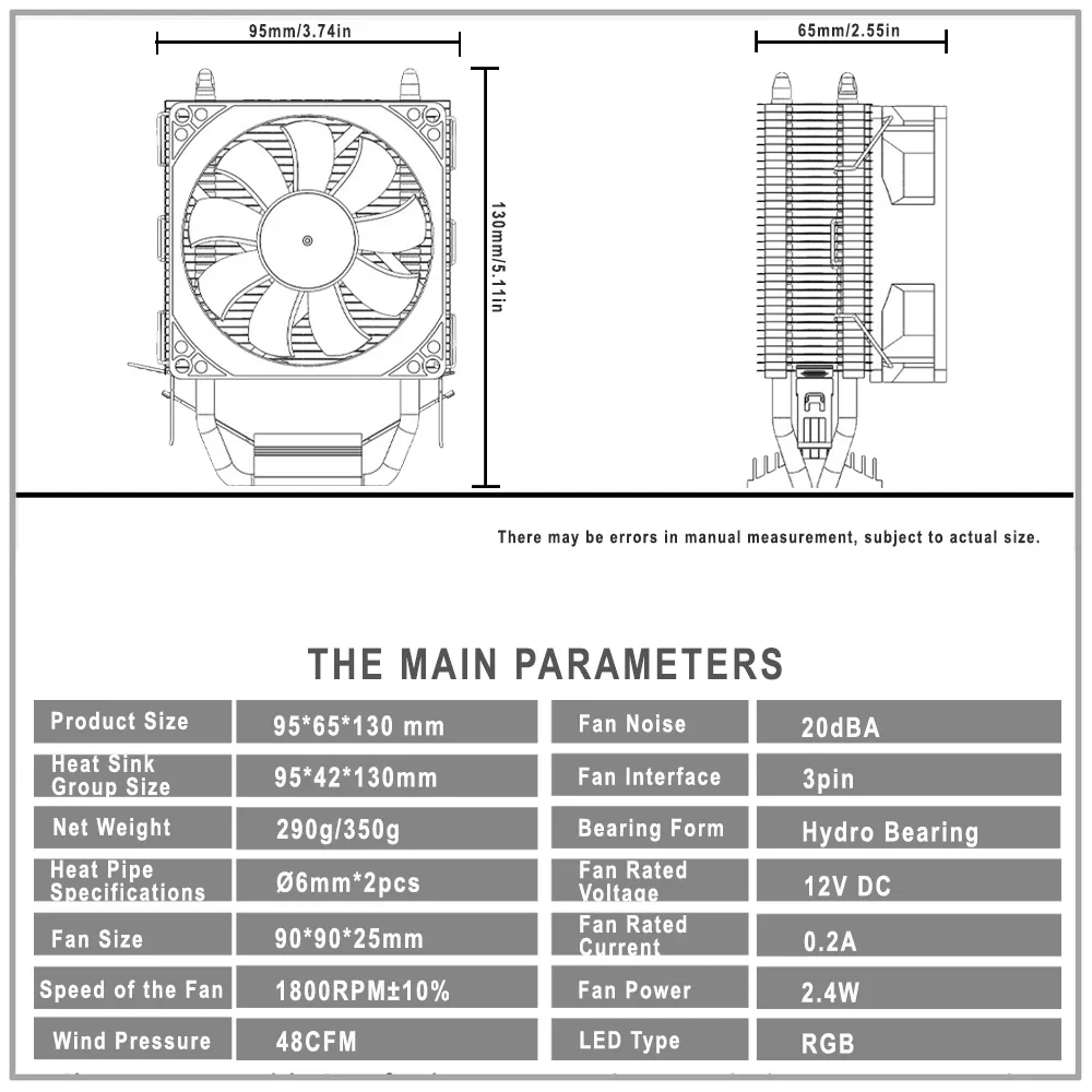 X99 Processor Cooler  2011 V3 2 Heatpipes Cooling Cpu Radiator IWONGOU 3Pin 90mm Rgb Fan PC Gamer for Intel 1366/1700/AMD/AM4