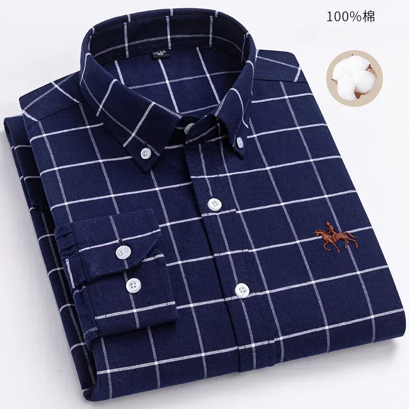 100% pure cotton men\'s long sleeved shirt, middle-aged and young business casual pure cotton Oxford spun large shirt