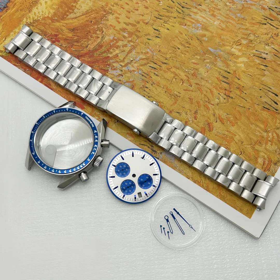 39.7mm Chronograph Watch Case 20mm Strap Fit Japan VK63 VK64 Movement with 32.4mm Green Luminous Dial Watch Hands Repair Parts