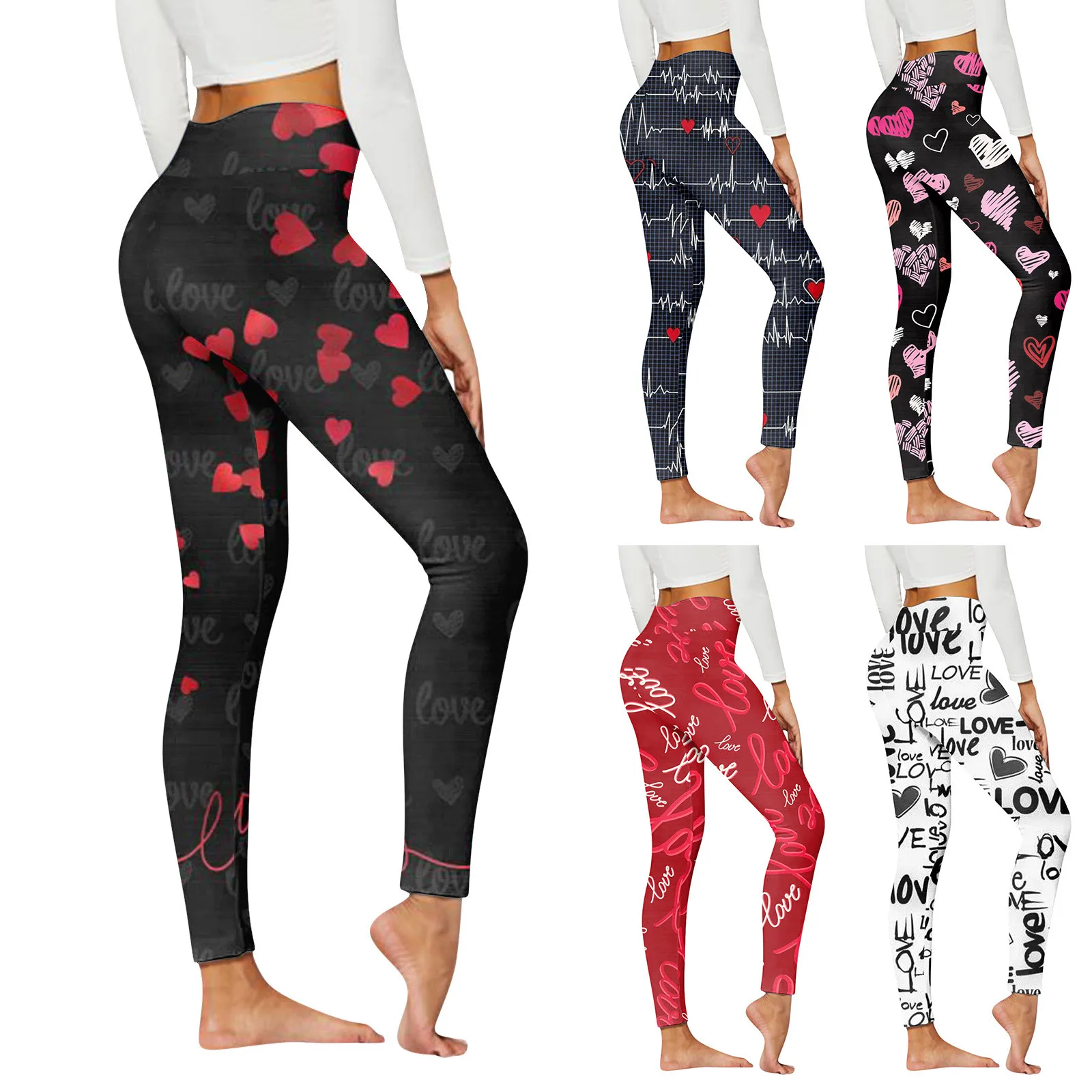 

Valentine'S Day Women Legging Casual Pants Heart Print Sports Leggings Vintage