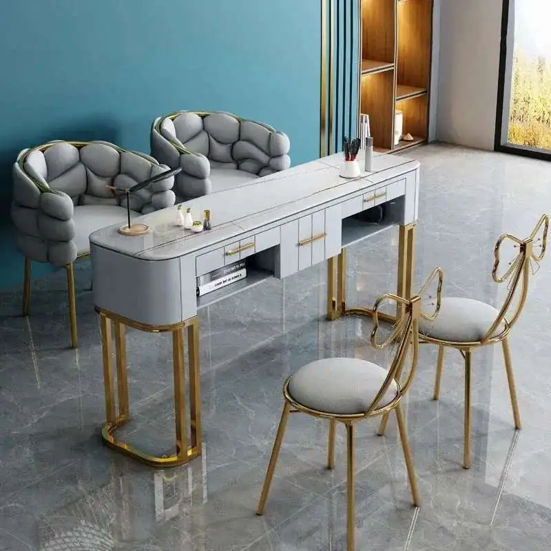 

Japanese Simple Nail Table for Bedroom Single Set with Chair Drawer Tables Creative Metal Design Manicure Table for Powder Room