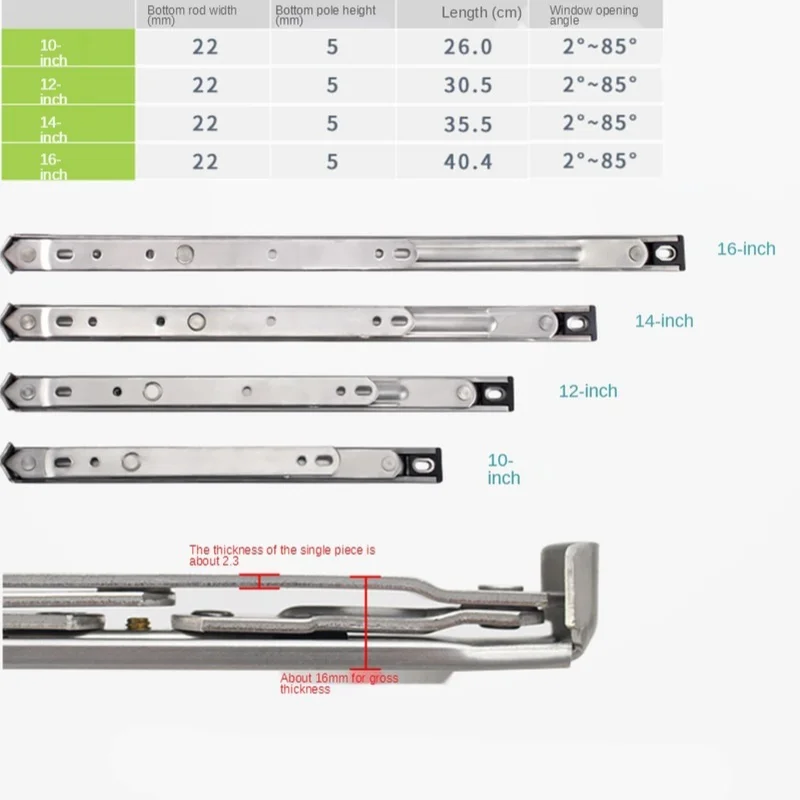 10/16 Inch Window Wind Stopper Telescopic Hinge Casement Support Sliding Strut Bracket Windproof Hardware Wind Brace Accessories