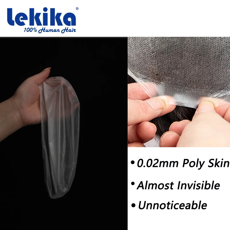 

90%Density 0.02mm HD Poly Thin Skin Natural Hairline Grey Super Brown Mens Toupee Human Hair Wigs Microskin Capillary Prosthesis