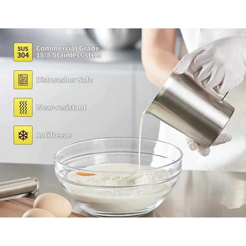 Stainless Steel Measuring Cup With Handle And Pour Lip, With Oz And ML Marking, Pitcher