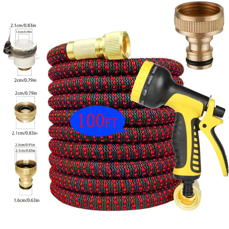 

Растягивающийся садовый шланг длиной 30 метров с 10-функциональным распылителем, сверхпрочный гибкий водяной шланг с прочными латунными соединителями, герметичный, устойчивый к утечкам.