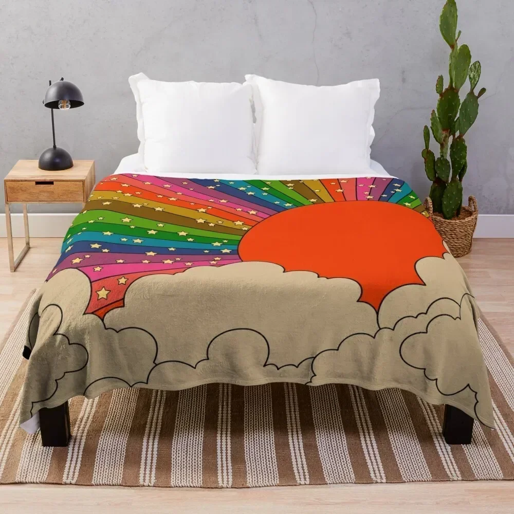 

Rainbow 70s sun Throw Blanket Fuzzy Plush Throw Blanket for Sofa Chair
