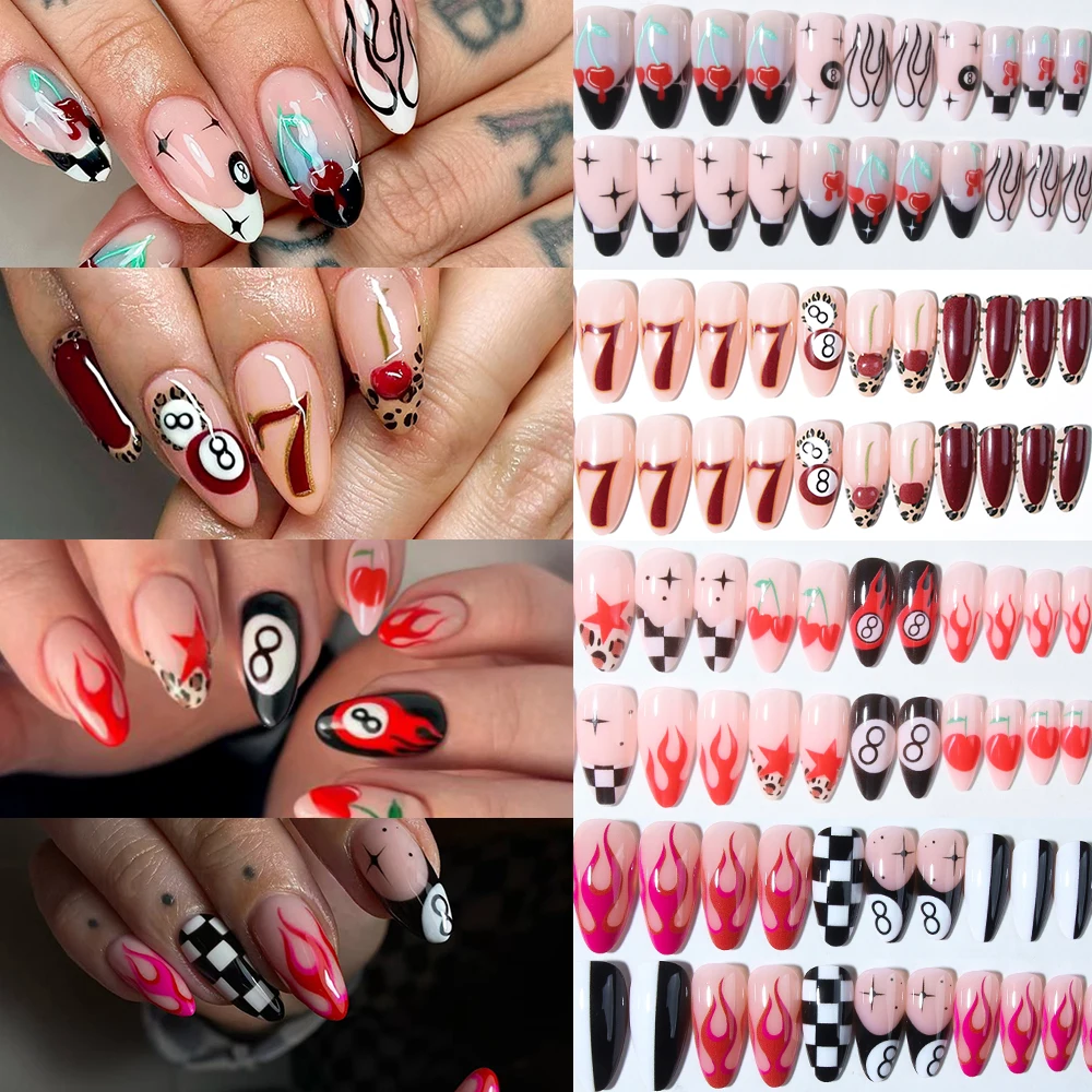 

Flower Nails 96Pcs(4Mixed) Almond Nails Cute Bee Nails & Beetle Nails Design French Acrylic Press On Nails