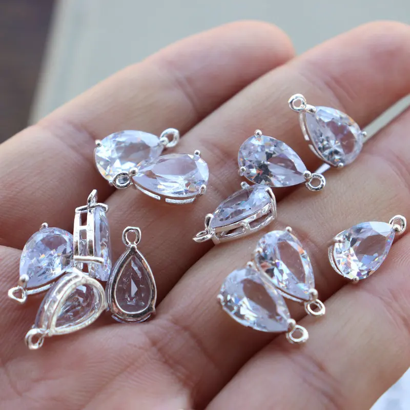 Copper Zircon Water Drop Crystal zircon Charms Pendant 10pcs/lot For DIY Jewelry Making Accessories