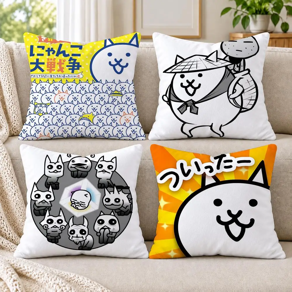 B-Battle Cats Anime Cushion Cover Short Plush Double-Sided Printing Sofa Bedroom Pillow Case Aesthetic Home Decor