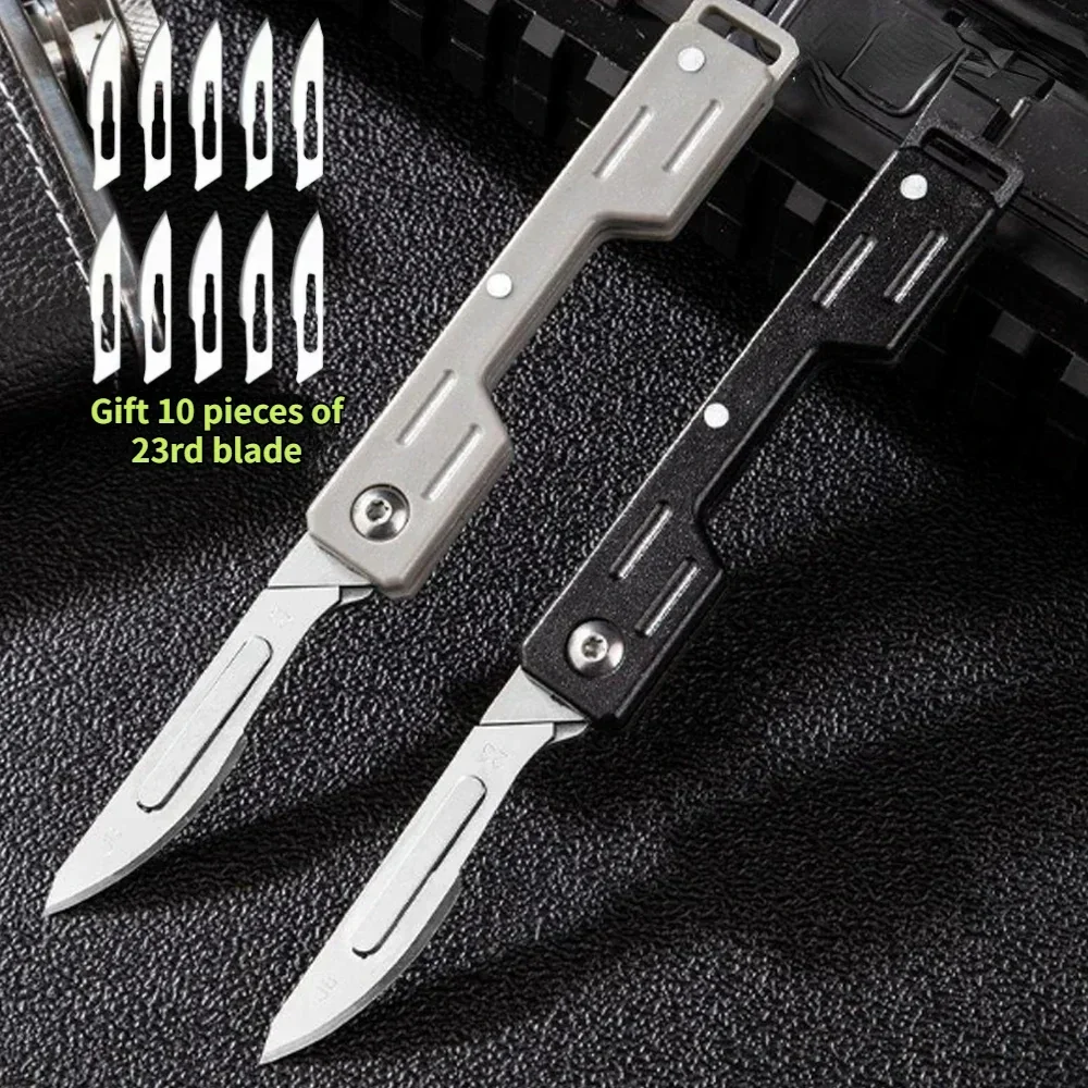 Folding Knife Opening Carbon Steel Blade Carving  Knife Hobby Knife Craft Knife Kit Mini Pocket Knife with 10 Blades EDC Tools