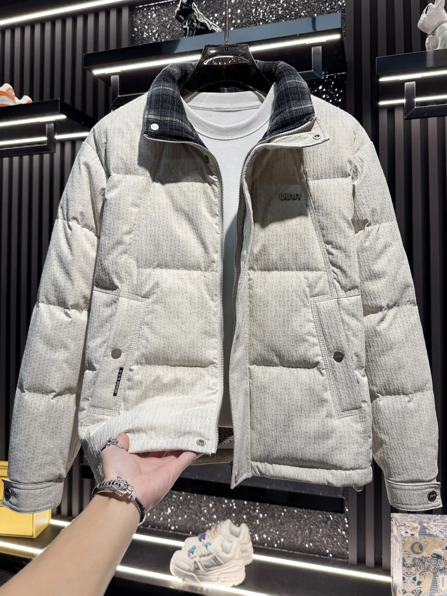 

Ele Men's ort down Jaet Stand Collar White Du Feather Warmth Sli Winter Outerwear Casual Sle Thiened Polyes...