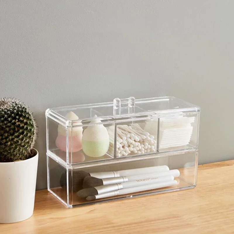 

Cosmetic Storage Organizer, Makeup Organizer, Cotton Swab Balls Box, Acrylic Dispenser, Stackable Container