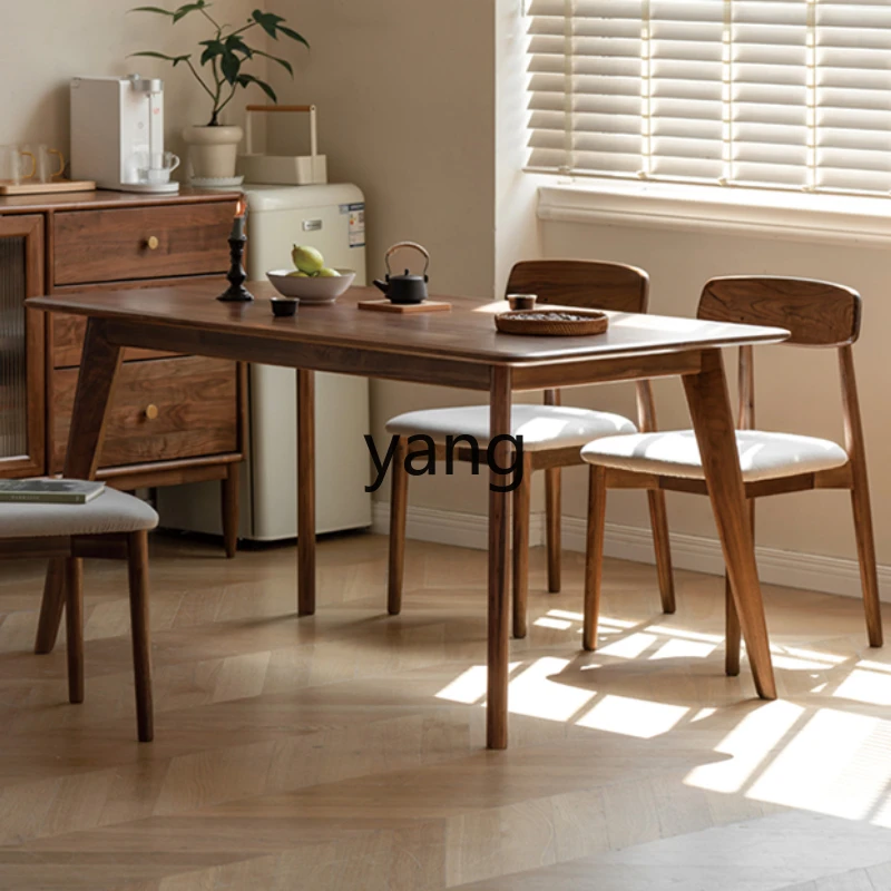 

LMM solid wood dining table and chairs modern simple black walnut dining table home dining table