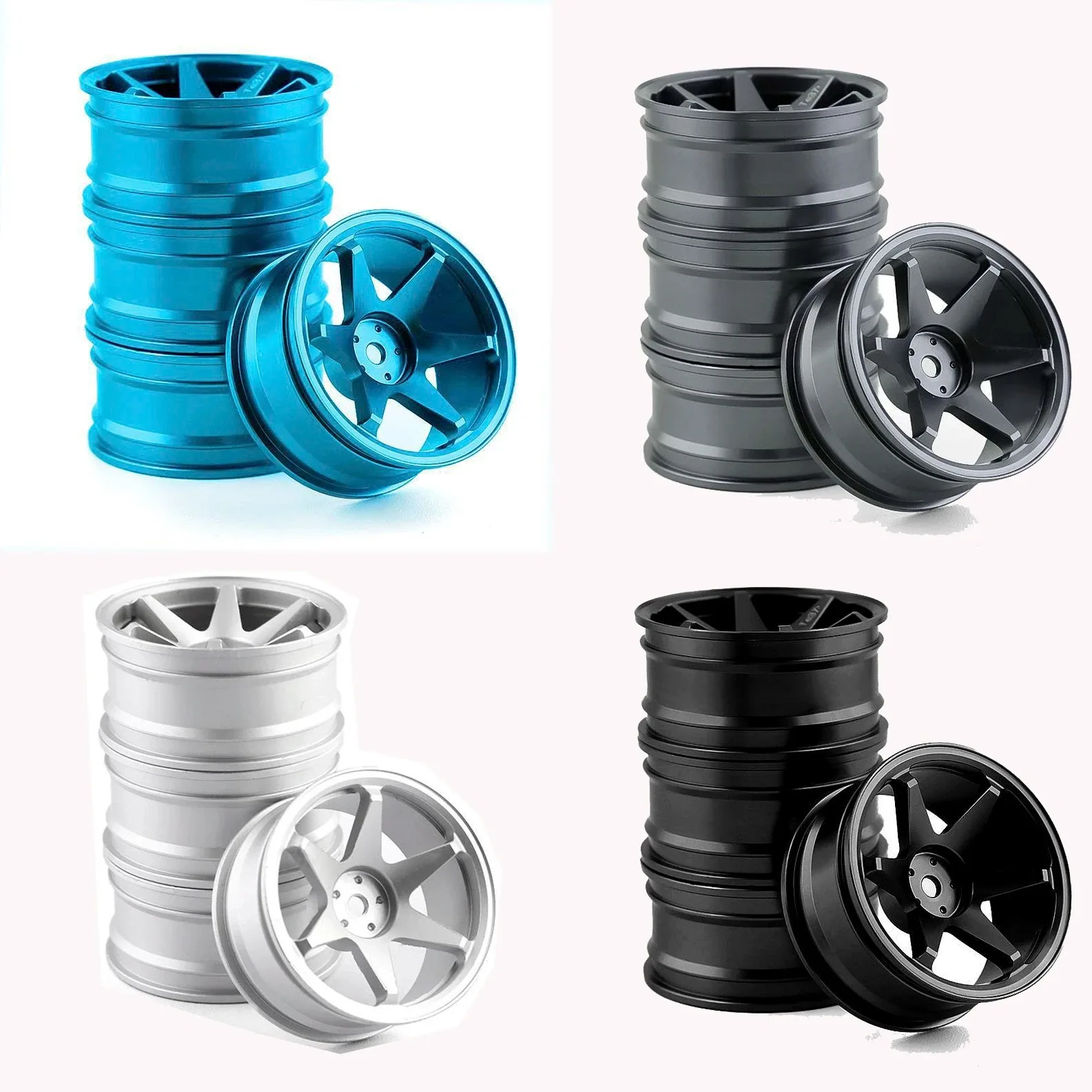 4 Piezas de Llantas Metálicas de 52 mm 1/10 para Autos de Carreras RC, Rines TE37 para Tamiya, Kyosho, HSP, HPI, Sakura, Trxs, RedCat