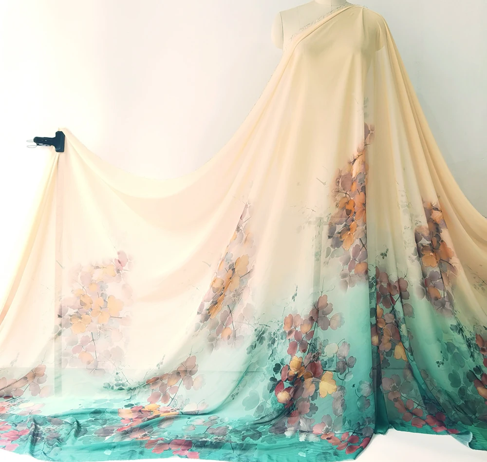 1 meter X 1.48 meter Floral Painting Chiffon Gauze Dancing Dress Fabric Chiffon 50D