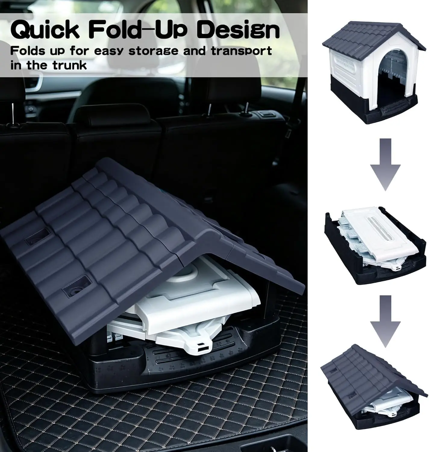 Collapsible Dog House Medium Elevated Floor Air Vents Roof Window Weather-Resistant Waterproof Shelter, Customized