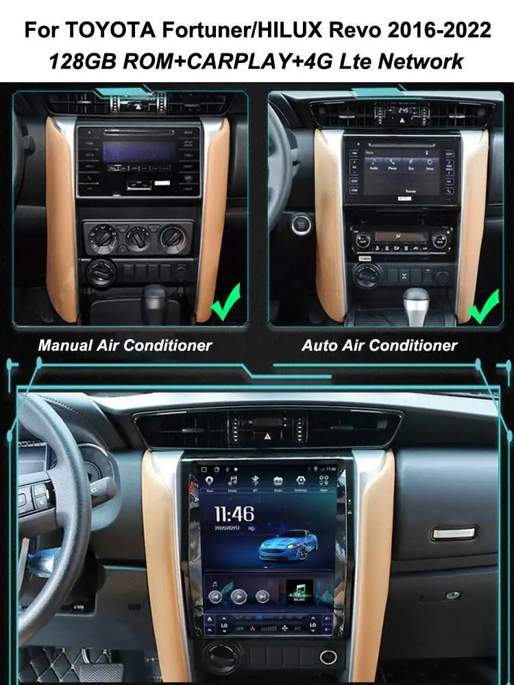 Yes Android 14 Radio GPS Navi Player Reversing Image Screen For TOYOTA Fortuner HILUX Revo 2016 2017 2018 2019 2020 2021 2022