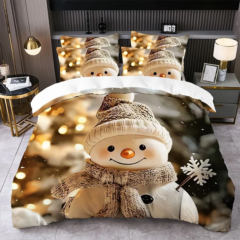 Santa Claus Reindeer Sleigh Christmas Tree Santa Hat Snowflake Pattern Printed Duvet Cover and Pillowcase Set 2pcs/3pcs Bedding