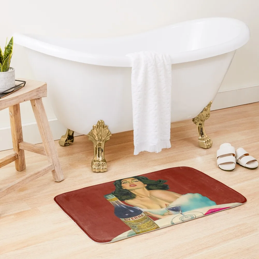 

Vintage Italian liqueur Averna Amaro Sicilia aperitif alcoholic bevarage advertising brunette sitting at cafe table adv Bath Mat