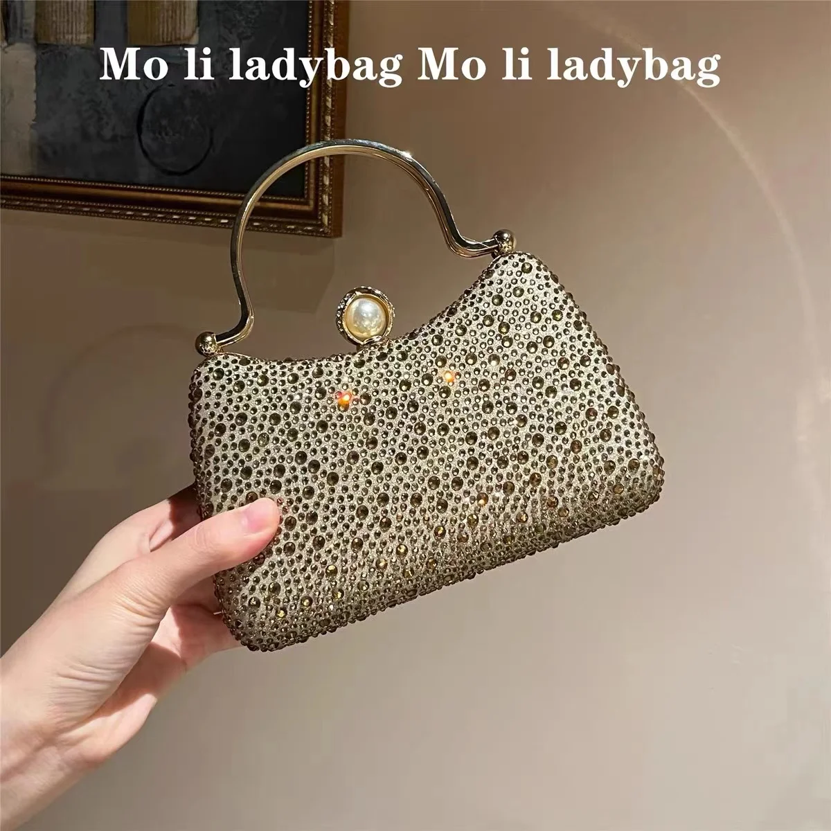 Fashion Women Handbag Metal Handle Banquet Bag Glitter Shiny Diamond Evening Bag Wedding Party Clutch Purse Female Crossbody Bag