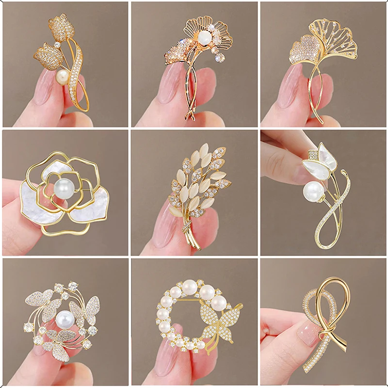 Elegant Pearl Crystal Butterfly Wreath Brooch Fashion Temperament Jewelry Suit Clothing Coat Safety Pins