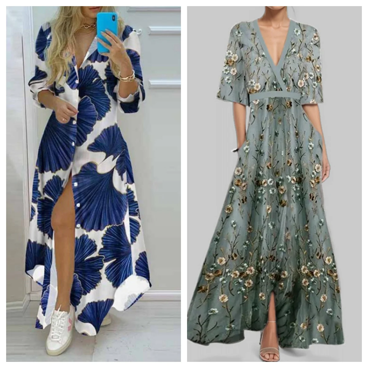 Women's Printed Single-Breasted Shirt Dress - Elegant High Slit Long Summer Dress for Office & Date