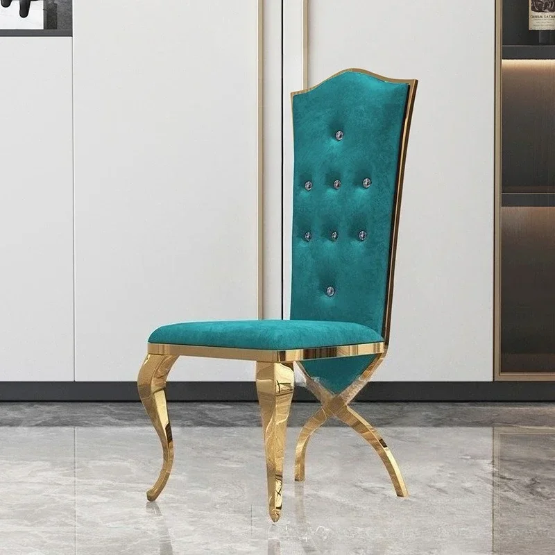 Легкий роскошный обеденный стул из нержавеющей стали, простой современный золотой стул для банкетного зала отеля, высококачественный табурет с высокой спинкой оптом
