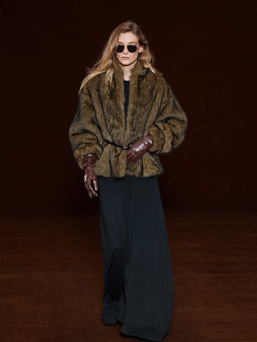 

Eco-Friendly Retro Series Mid-Century Stand Collar Fur Coat for Women Street Sle Long Sve Loose Fit Winter Coat