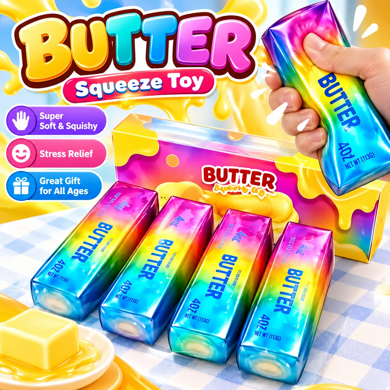 Hot Crunchy Sound Decompression Hand-Made Ball Rainbow Building Blocks Butter Stick Simulation Food Toys Decompression Vent Toys