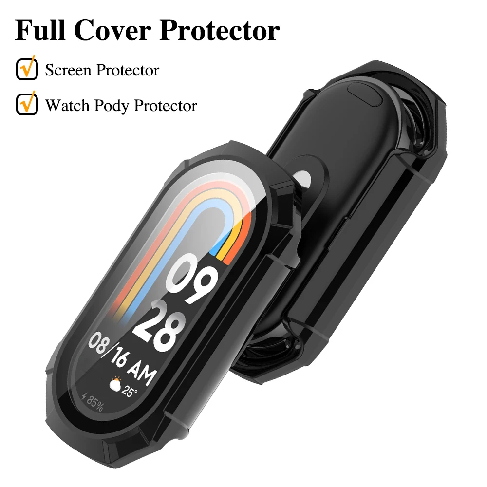 For Xiaomi Mi Band 8 Shell Film Integrated Protective Case Screen Protector Tempered Glass Cover Miband 8 Accessory For Bumper