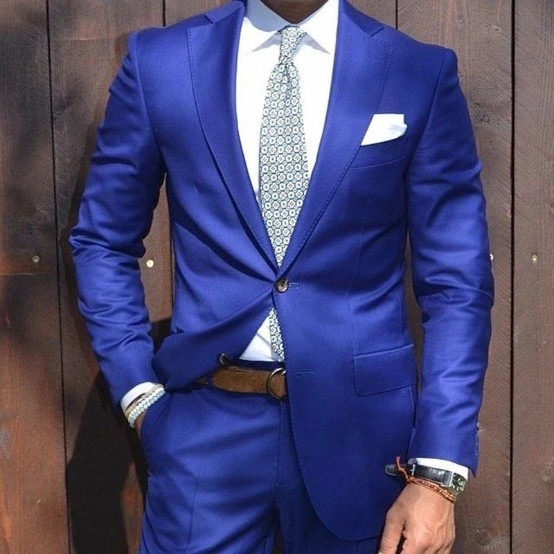 

Royal Blue Groom Tuxedo 2 Piece Slim Fit Mens Wedding Prom Party Casual Man Tailor Made Bridegroom Suit Jacket+Pants Costume