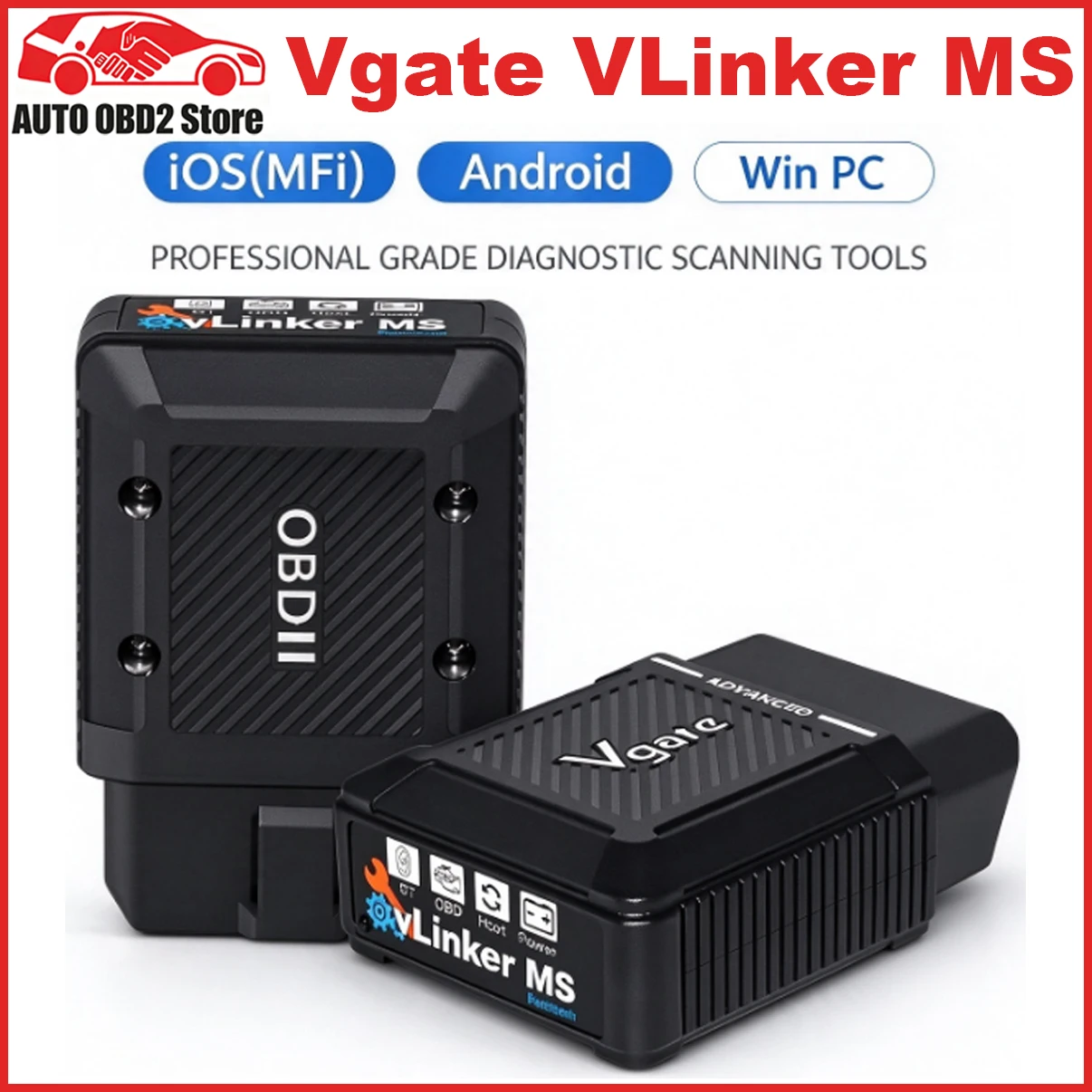 Vgate VLinker MS OBD OBD2 Bluetooth Scanner CH/HS/LS/MS/SW CAN Protocols All Systems Auto Diagnostic Tool for IOS/WIN PC/Android