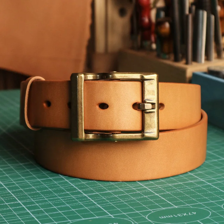 3.8Natural color cowhide Belt For Men Copper Buckle Plant Tanned Top Genuine Leather for man Casual Jeans Luxury Belts