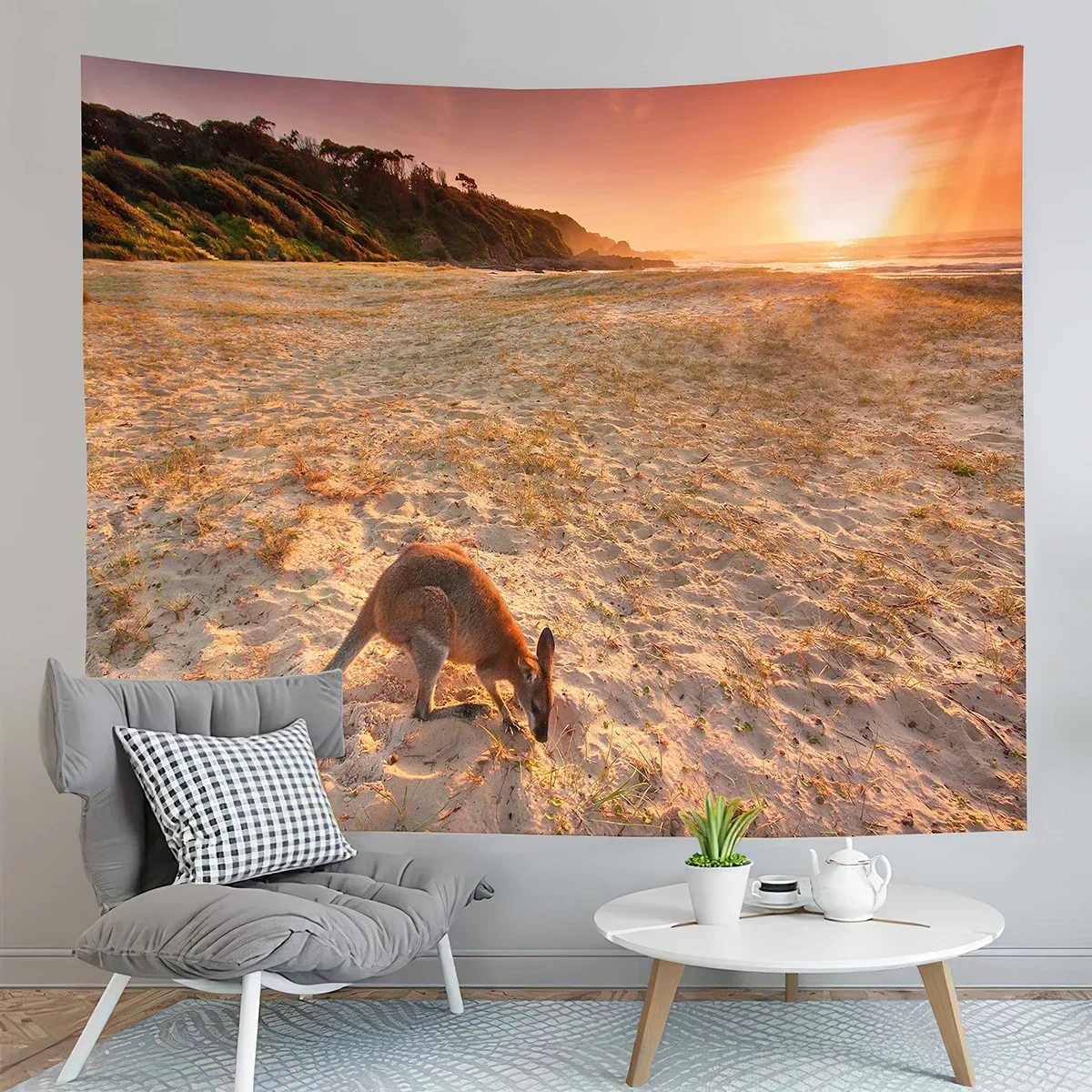 Cute Kangaroo Tapestry Wild Animals Tapestry Sunset Beach View Tapestry Home Living Room Dorm Bedroom Aesthetics Tapestries