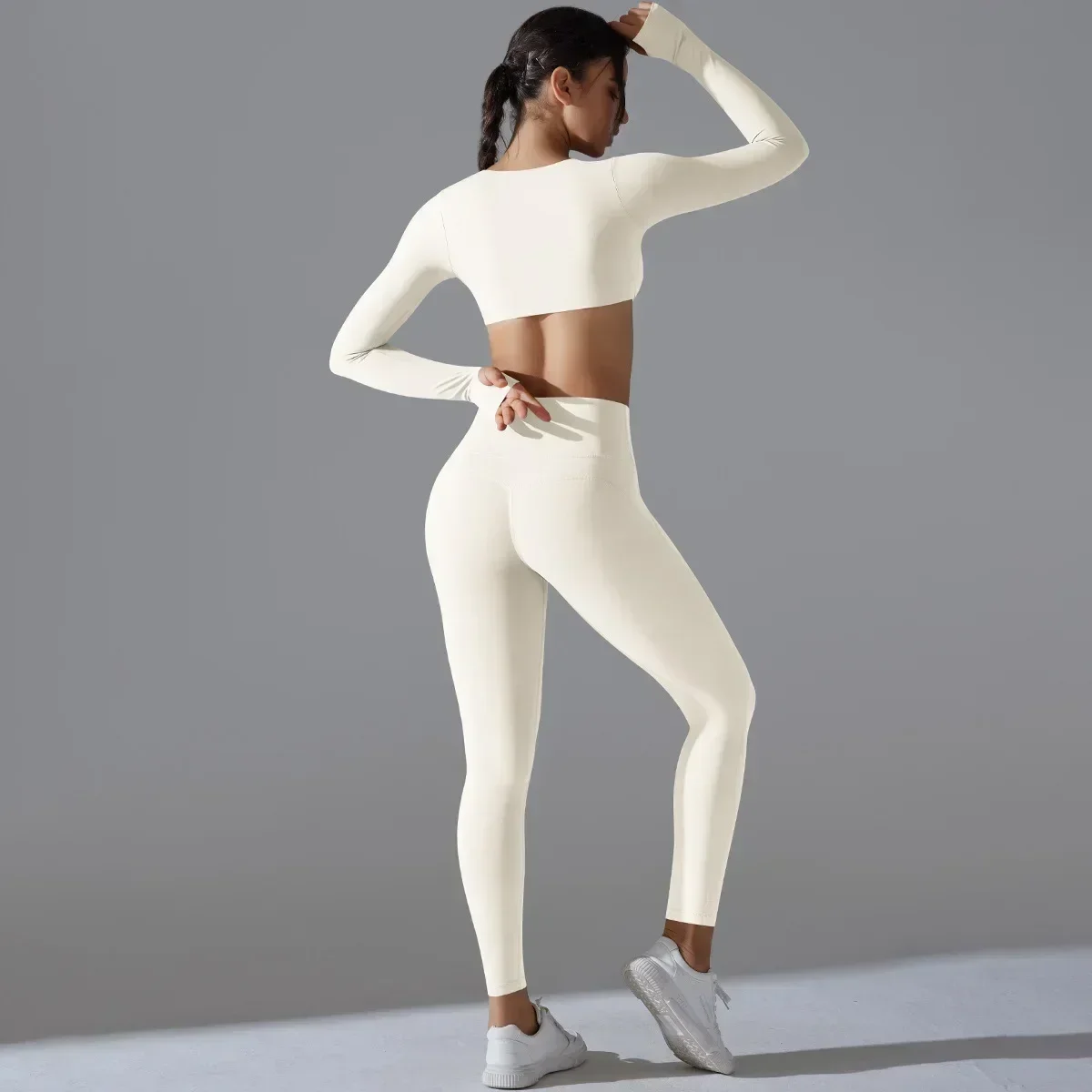 Seamless Yoga Sets Sports Fitness High Waist Hip-lifting Pants Long-sleeved Suits Workout Clothes Gym Leggings Sets for Women image 2