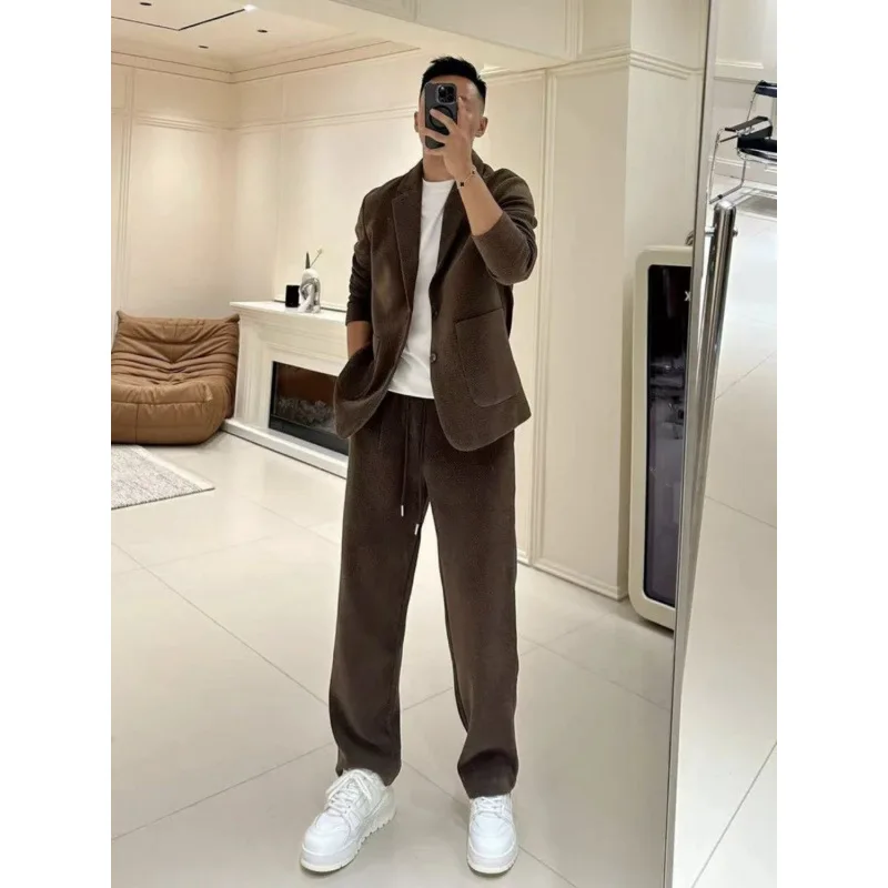 

1-A45 Early Autumn New high quality Suit suit Men's Light Luxury Temperament Light Mature Casual Fashion Suit Two-piece Set