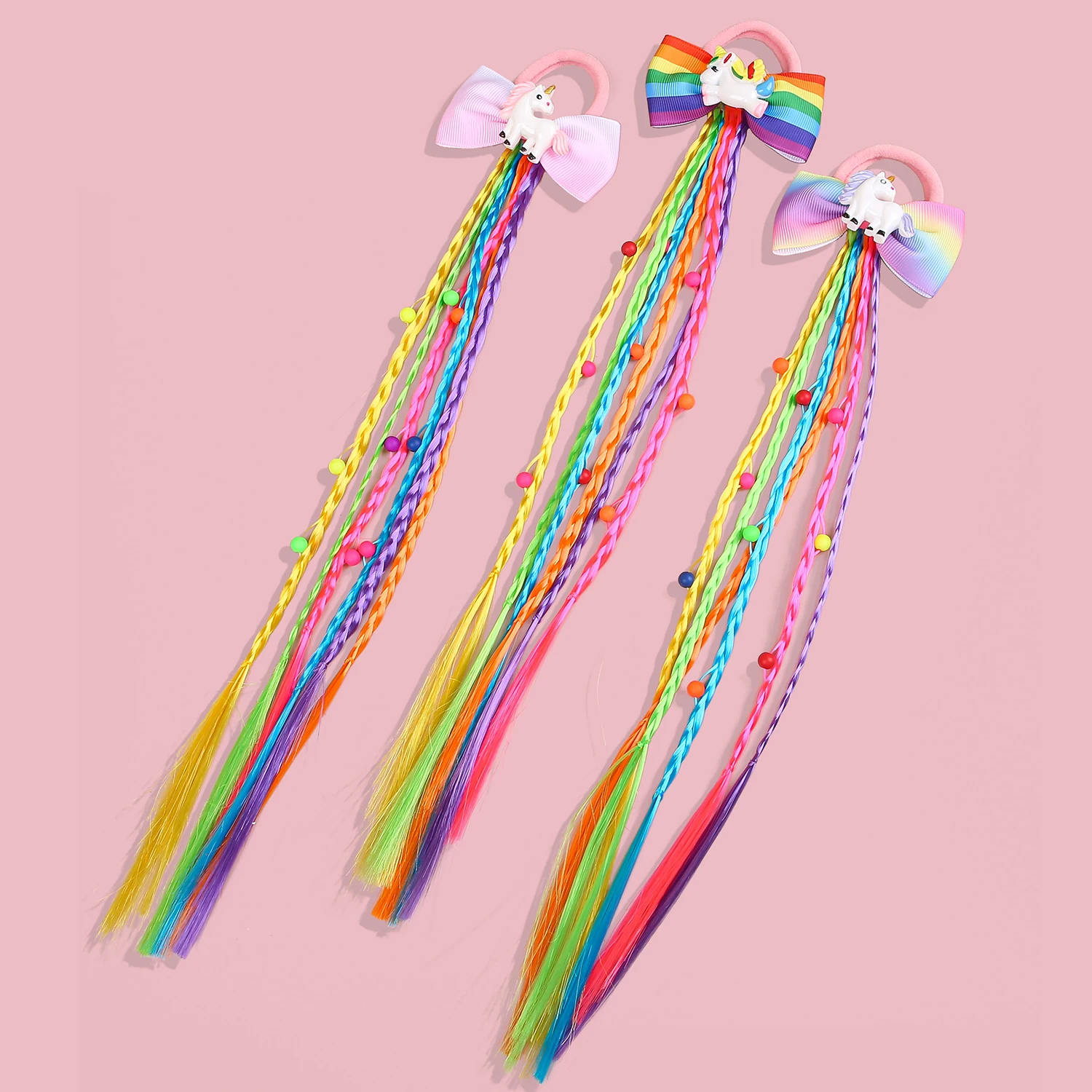 1 قطعة قوس قزح الانحناء العصابات الشعر الضفائر القذرة الملونة تويست التعادل الباروكات ذيل حصان الاطفال إكسسوارات الشعر العصابات النايلون الأميرة أغطية الرأس