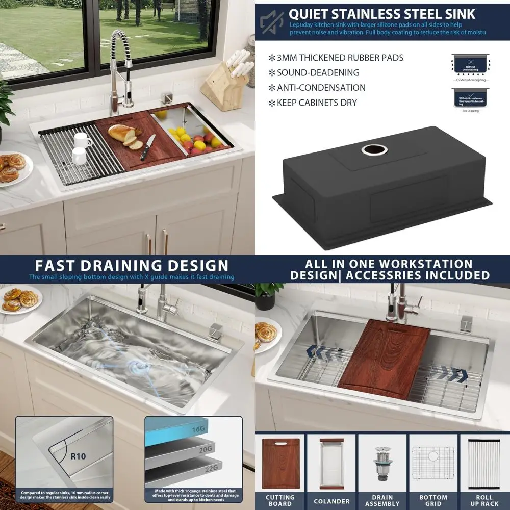 

33 Inch Lepuday Stainless Steel Single Bowl Kitchen Sink, 16 Gauge, 10 Inch Deep Basin