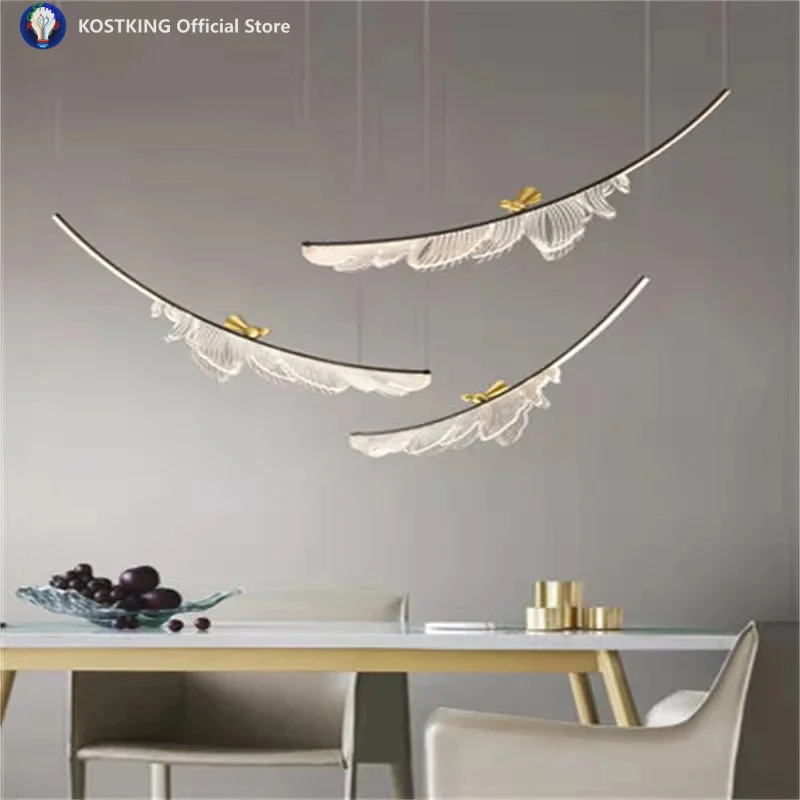 Modern Creative Feather Bird Acrylic Pendant Lamp Restaurant Living Room Hotel Lobby Led Chandelier Art Home Decoration Lighting