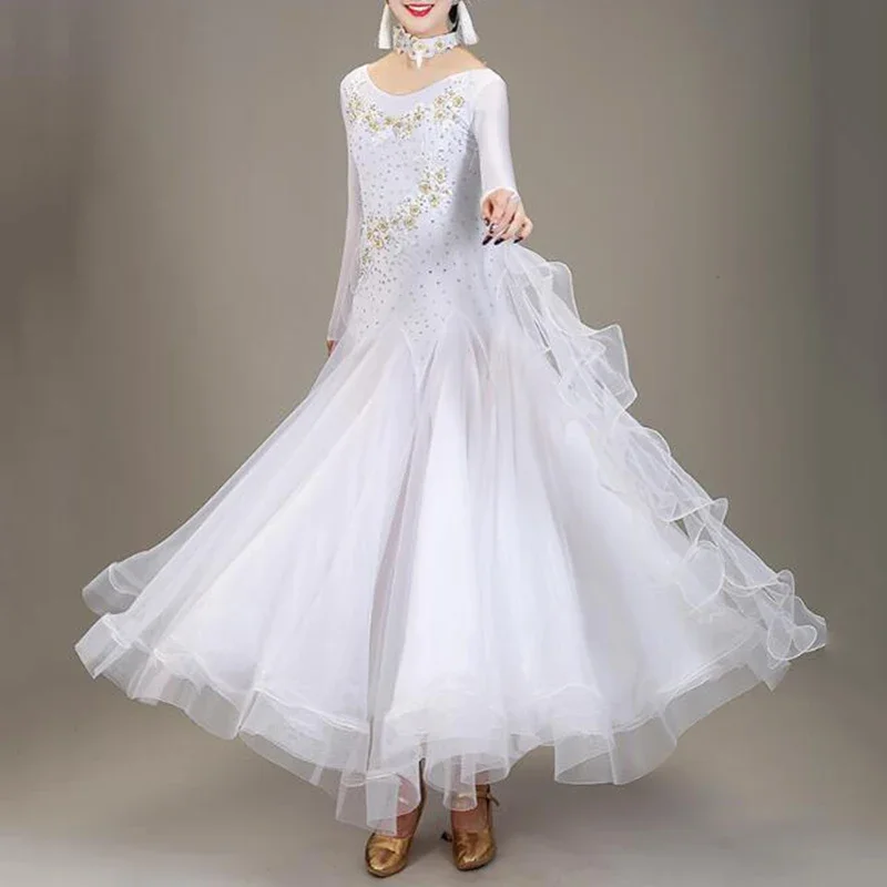 Ballroom Dance Competition Dresses Women Standrad Modern Dance Costumes Long Sleeves Waltz Tango Foxtrot Stage Dancewear Clothes