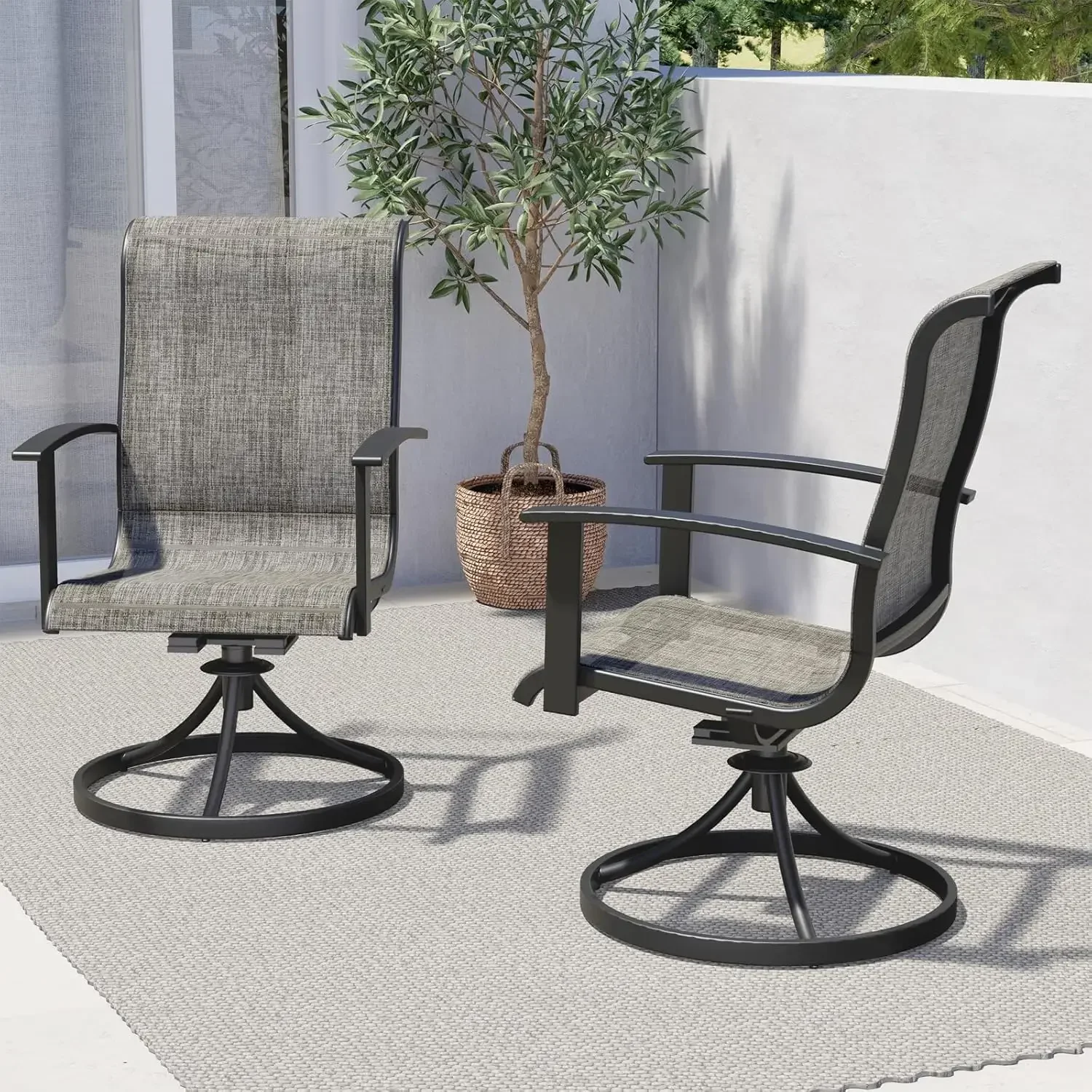 [¡Venta flash! ¡Envío gratis! ]Juego de 2 sillas de comedor giratorias para exteriores, juegos de balancín con eslinga de malla de 360 grados para terraza, jardín y patio trasero, M